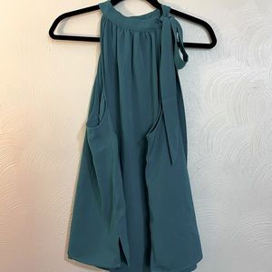 Eloquii sleeveless tie neck top, deep green, size 18